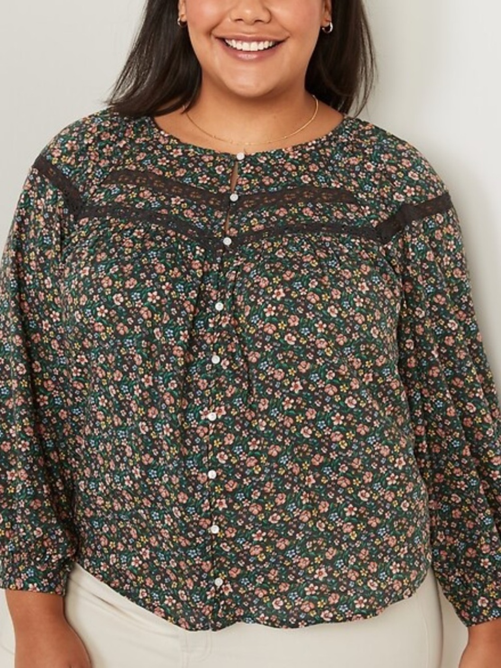 Old Navy Womens Boho Floral Print Long Sleeve Peasant Blouse Large L